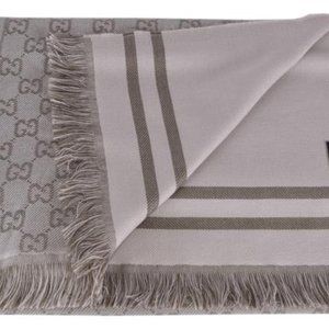 Multicolor New 544619 Taupe Wool Gg Reversible Muffler Scarf/Wrap.